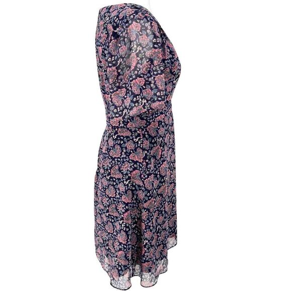 Madewell Floral Chiffon Dress Size 0 V-Neck A-Line Navy Pink Boho Romantic Lined - Picture 7 of 13